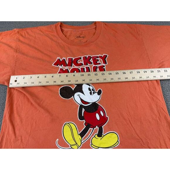 Disney T Shirt Men L Orange Mickey Mouse Graphic Short Sleeve Cotton Crewneck - Picture 7 of 10